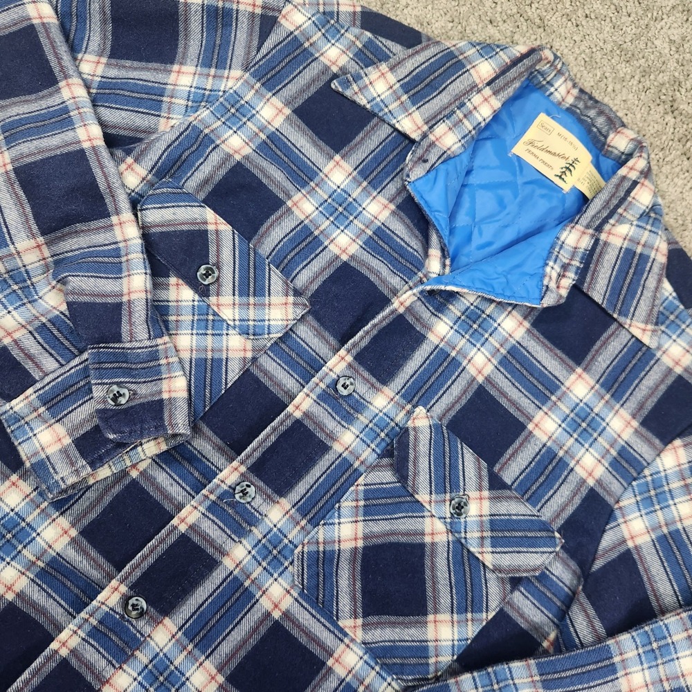 Vintage 70s Sears‎ Fieldmaster Quilted Lined Flannel Shacket Jacket Mens M Plaid